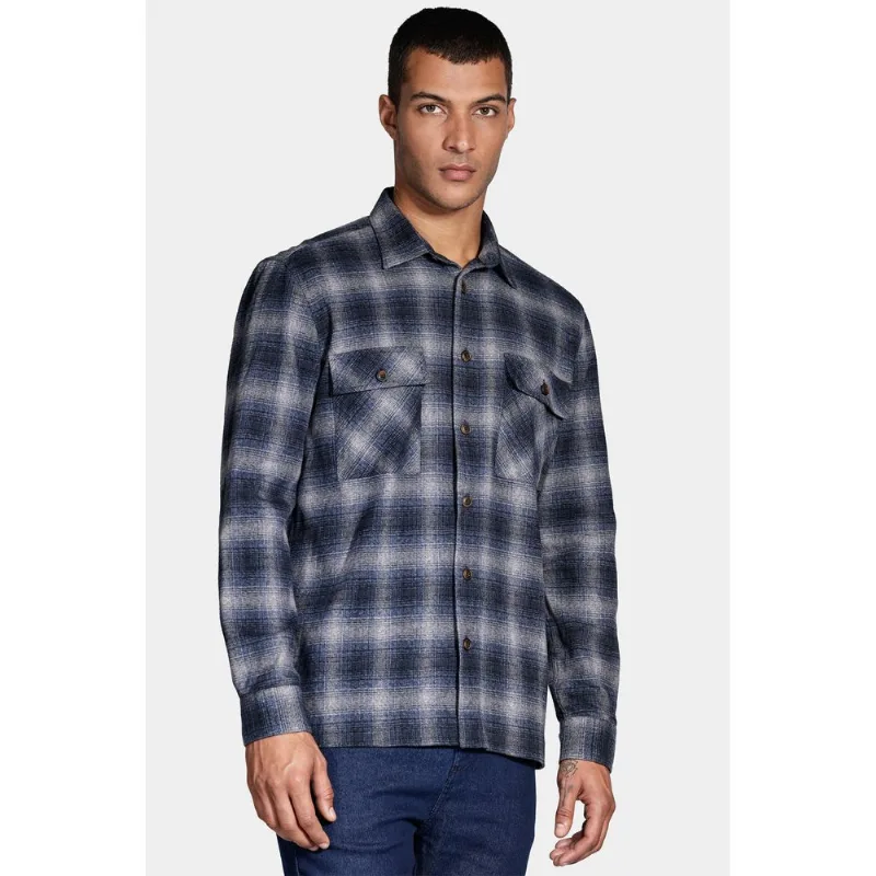 Camisa Manga Longa Regular Overshirt Winter Cotton Xadrez Cinza/Azul Jeans - GG