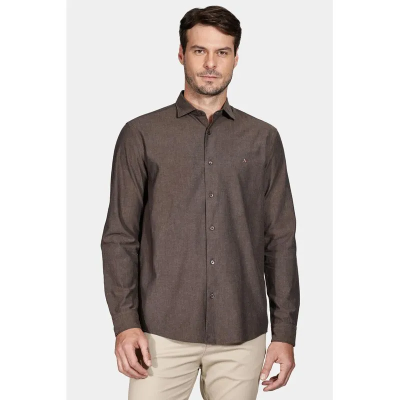 Camisa Slim Actually Liso Marrom - P