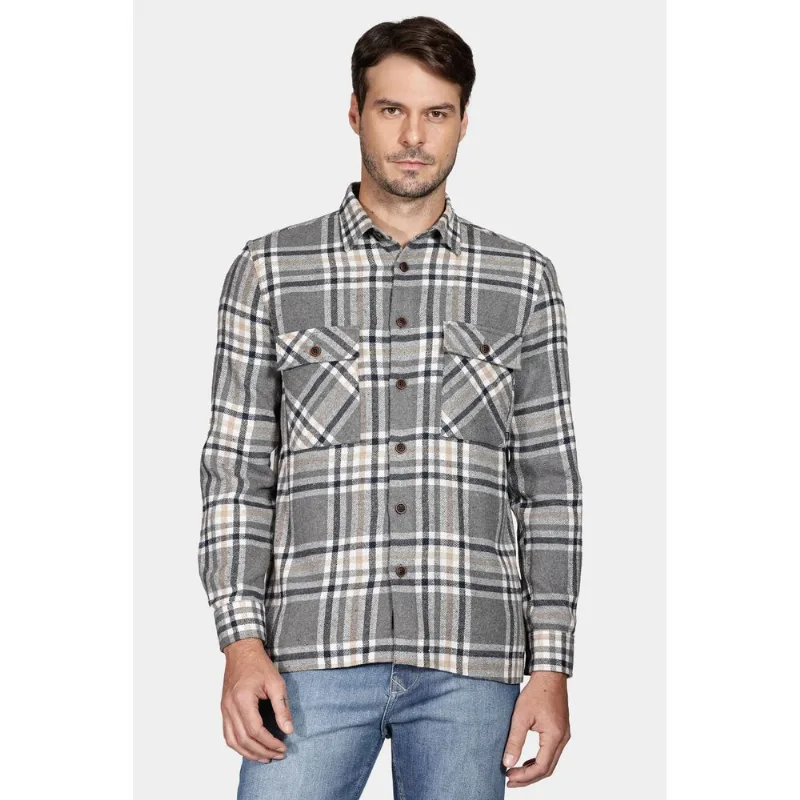 Camisa Overshirt Flanela Xadrez Cinza - P