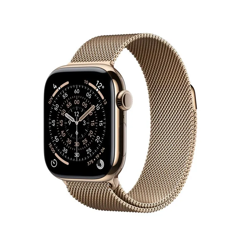 Apple Watch Series 11 (GPS + Cellular) 46 mm com Caixa Dourada de Titânio e Pulseira Estilo Milanês Dourada P/M