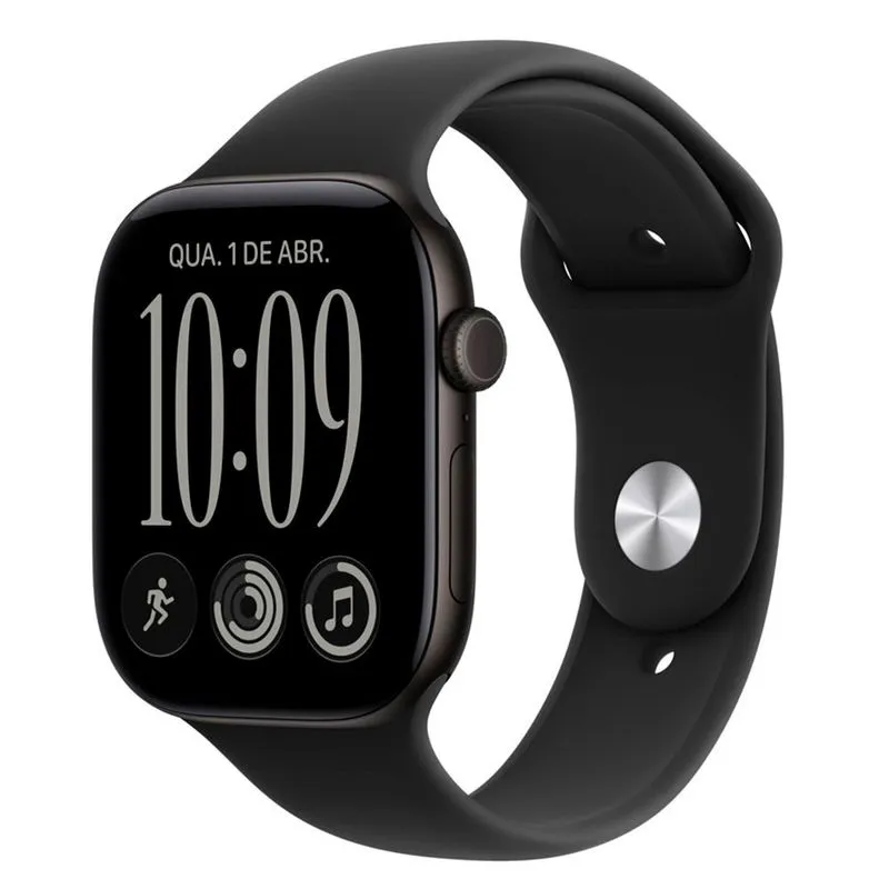 Apple Watch Series 12 (GPS 46 mm) Caixa Preta de Alumínio com Pulseira Esportiva Preta M/G - MJEN4BE
