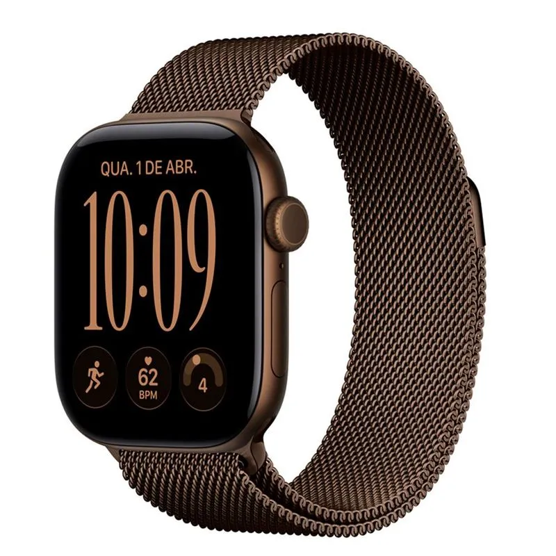 Apple Watch Series 12 (GPS 46 mm) Caixa Bronze-escuro de Alumínio com Pulseira Milanesa Bronze-escuro P/M - MKD74BE