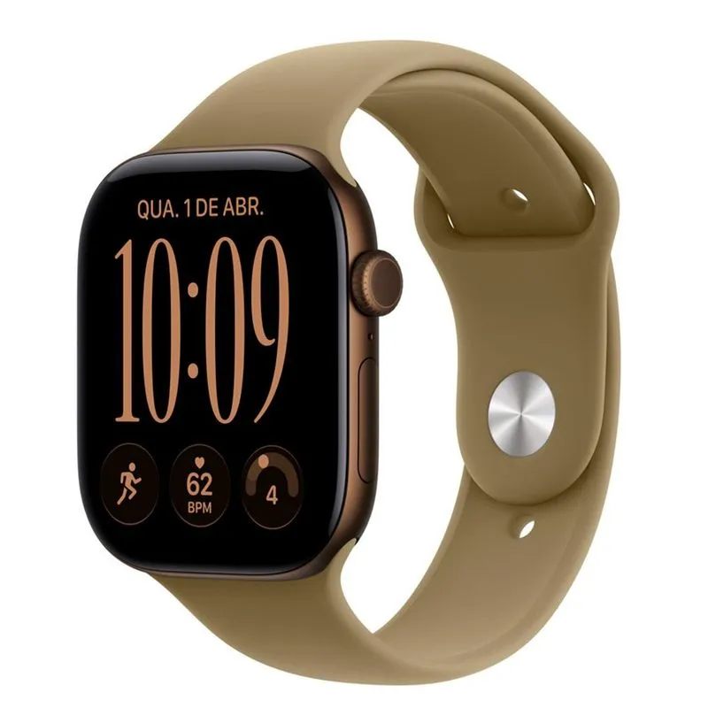 Apple Watch Series 12 (GPS 46 mm) Caixa Bronze-Escuro de Alumínio com Pulseira Esportiva Oliva P/M - MJEQ4BE/A