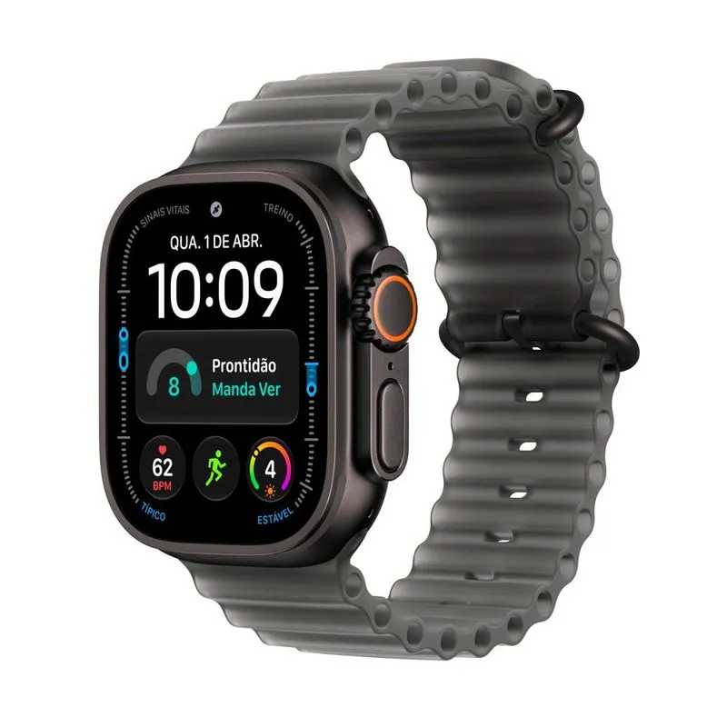 Apple Watch Ultra 4 (GPS + Cellular) 49mm Caixa Preta de Titânio com Pulseira Oceano Cinza-translúcido