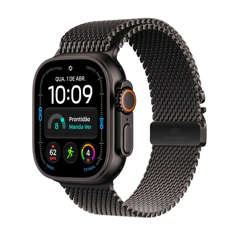Apple Watch Ultra 4 (GPS + Cellular) 49mm Caixa Preta de Titânio com Pulseira Estilo Milanês de Titânio Preta M