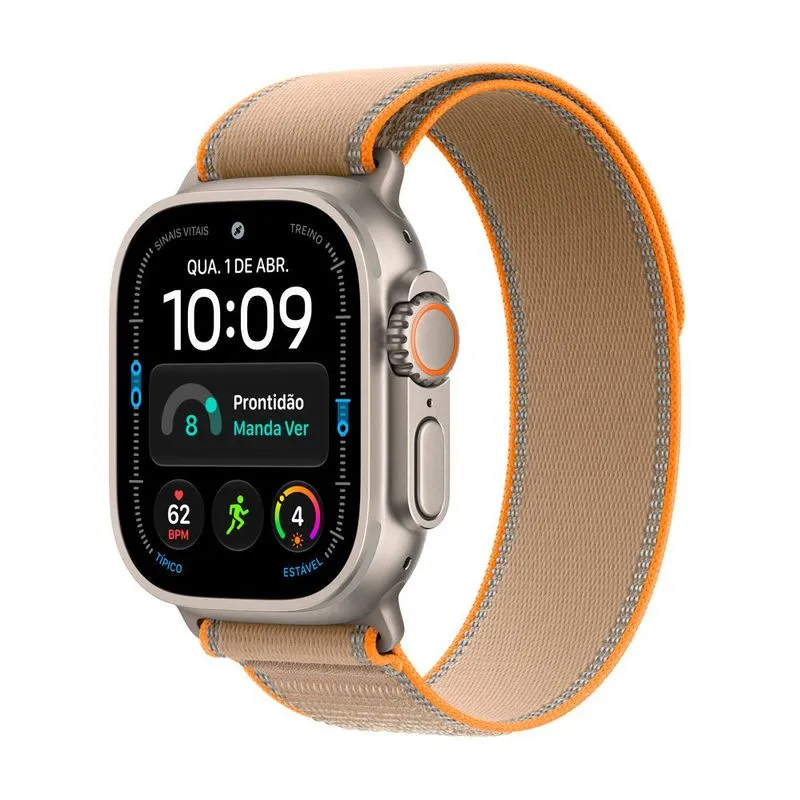 Apple Watch Ultra 4 (GPS + Cellular) 49mm Caixa Natural de Titânio com Pulseira Loop Trail Areia P/M