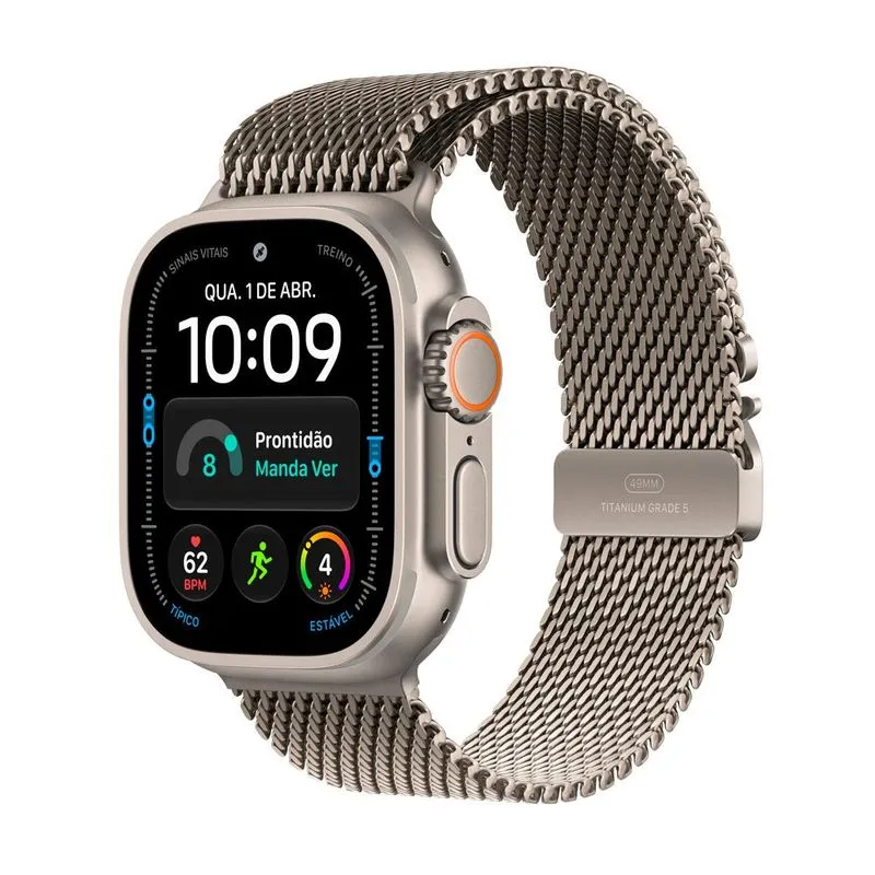 Apple Watch Ultra 4 (GPS + Cellular) 49mm Caixa Natural de Titânio com Pulseira Estilo Milanês de Titânio Natural P
