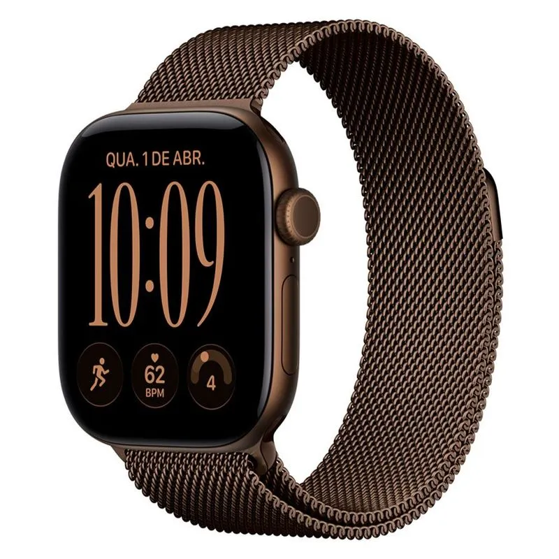 Apple Watch Series 12 (GPS + Cellular, 42 mm) Caixa de Alumínio Bronze Escuro com Pulseira Milanesa Bronze Escuro