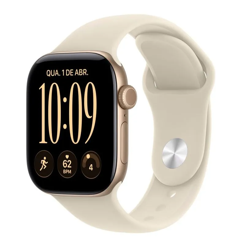 Apple Watch Series 12 (GPS + Cellular, 46 mm) Caixa de Alumínio Dourado-Claro com Pulseira Esportiva Areia - M/G