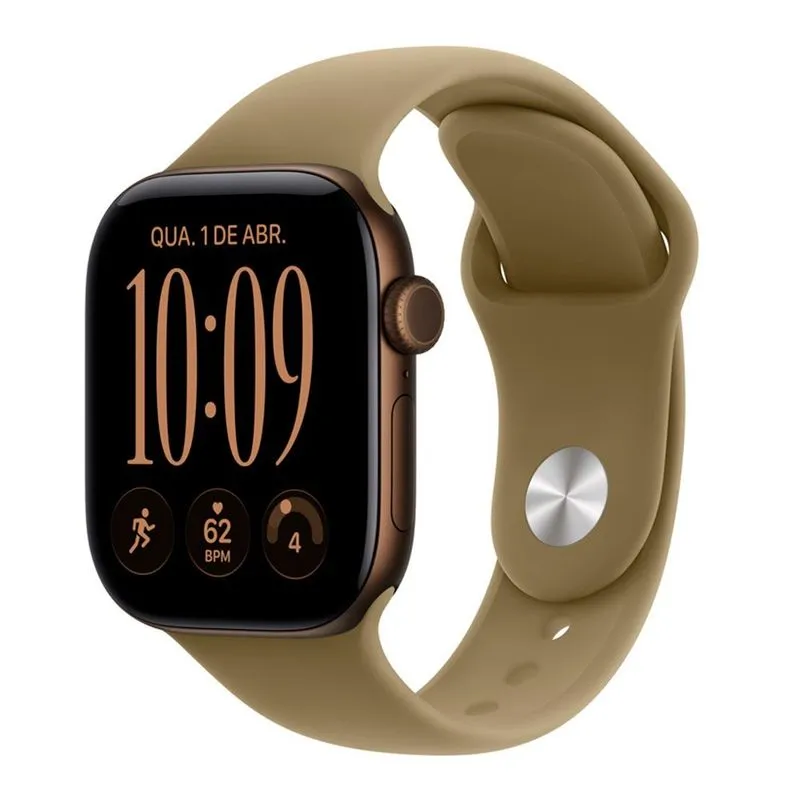 Apple Watch Series 12 (GPS + Cellular, 42 mm) Caixa de Alumínio Bronze Escuro com Pulseira Esportiva Oliva - M/G