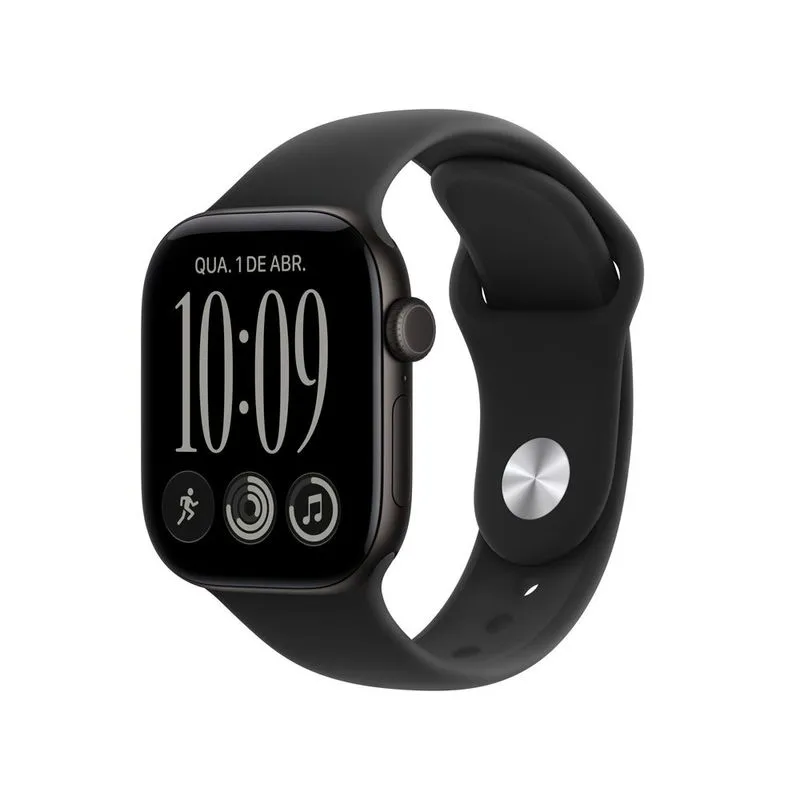 Apple Watch Series 12 (GPS + Cellular, 42 mm) Caixa de Alumínio Preta com Pulseira Esportiva Preta - P/M