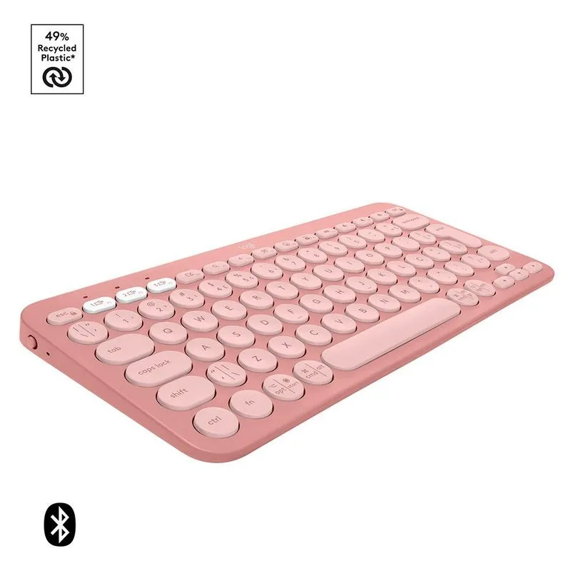 Teclado sem Fio Logitech Pebble Keys 2 K380s, Bluetooth Easy-Switch, Slim, Layout ABNT2 - Rosa