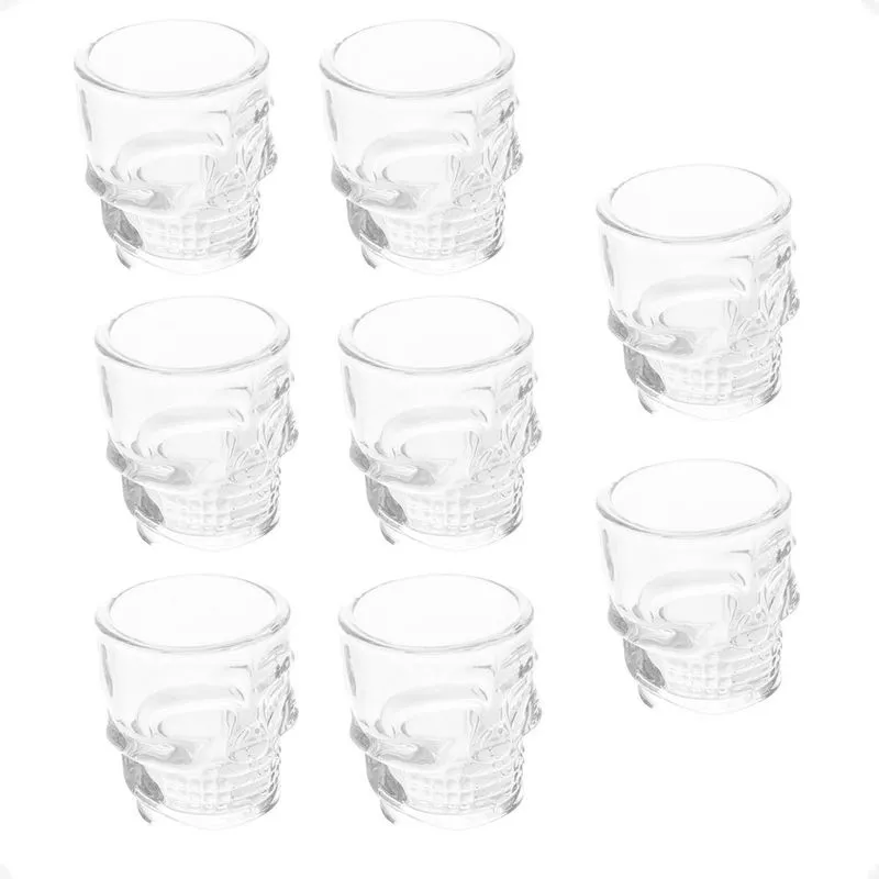 Kit 8 Copo Para Shot Bebidas 50ml Formato Caveira Rock
