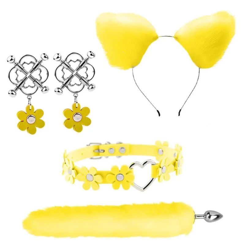 Kit Fox 4 em 1 com Tiara, Plug Anal, Coleira e Par de Grampos Me Ame