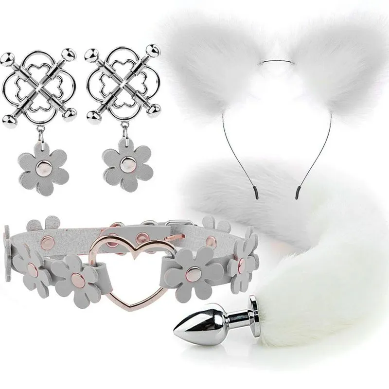 Kit Fox 4 em 1 com Tiara, Plug Anal, Coleira e Par de Grampos Me Ame