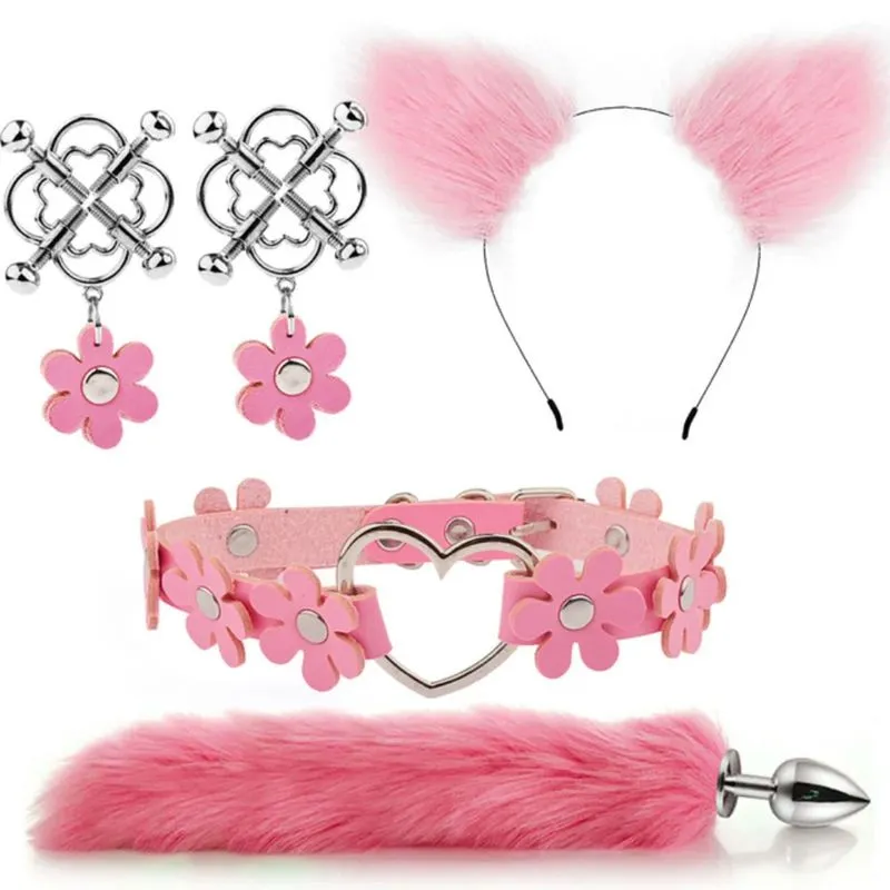 Kit Fox 4 em 1 com Tiara, Plug Anal, Coleira e Par de Grampos Me Ame