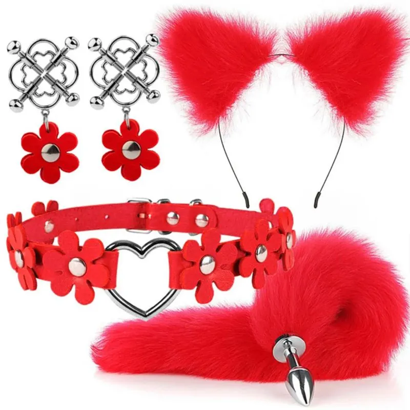 Kit Fox 4 em 1 com Tiara, Plug Anal, Coleira e Par de Grampos Me Ame