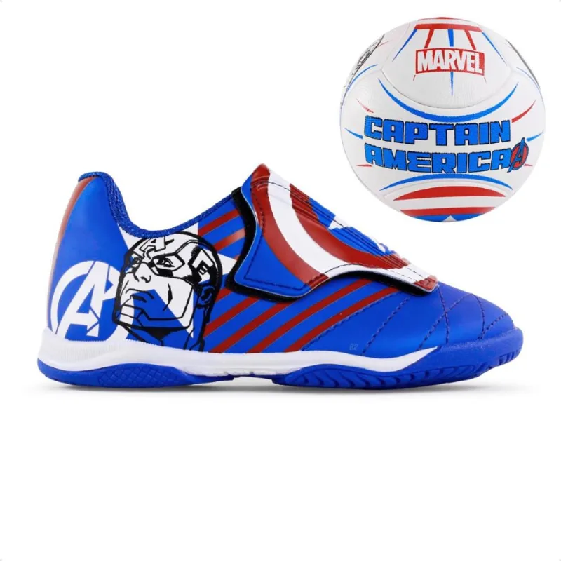 Kit Chuteira + Bola Infantil Dray Marvel Original 31 / Azul / Branco