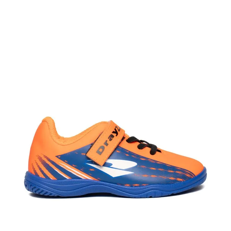 Chuteira Futsal Infantil Dray Indoor Drayzinho Tira Aderente Laranja/Azul - 27