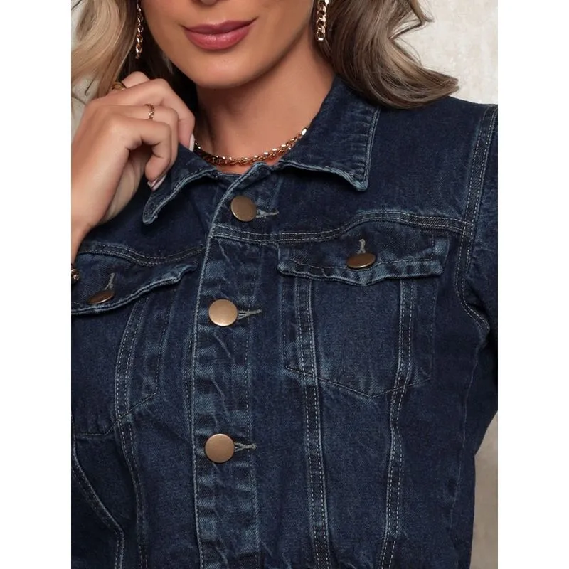 Camisa Jeans Manga Curta Slim Jaquetinha P ao gg