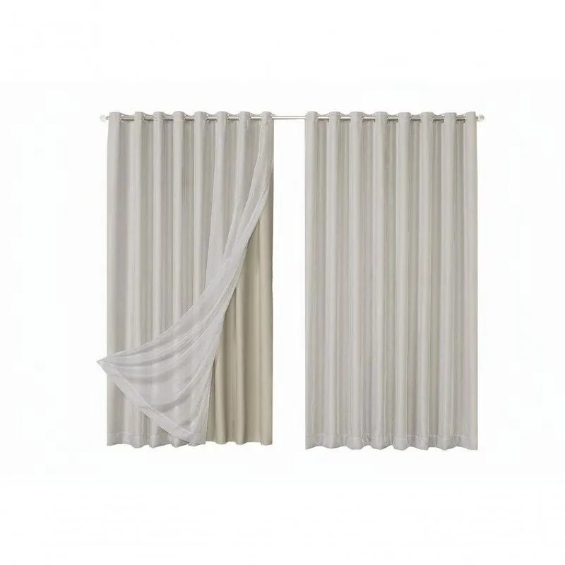 Cortina Blackout Com Voil 2,80x2,50 Para Varão Duplo Poliéster Palha Ludatex