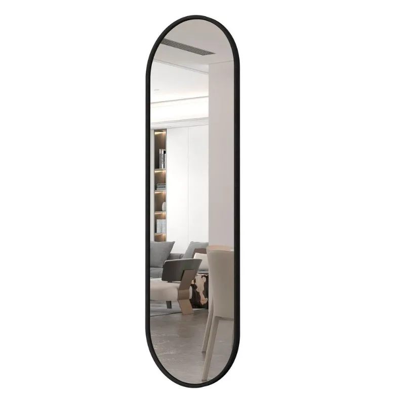 Espelho Oval Com Borda Em Courino 137cmx44,5cm Linha 2025 Preto Preto
