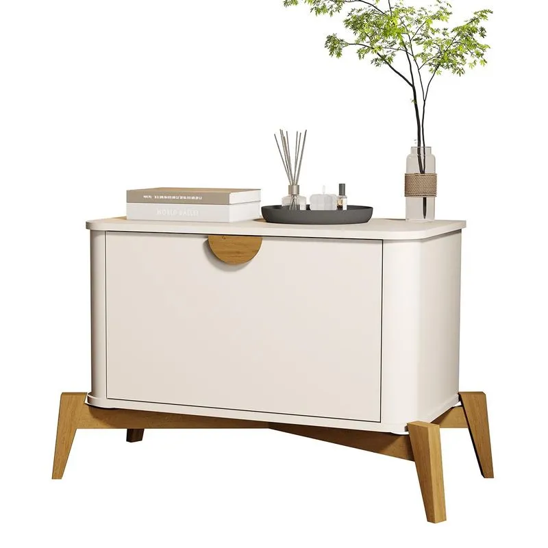 Mesa De Cabeceira Buriti Com 1 Porta E Pés De Madeira Maciça Off White