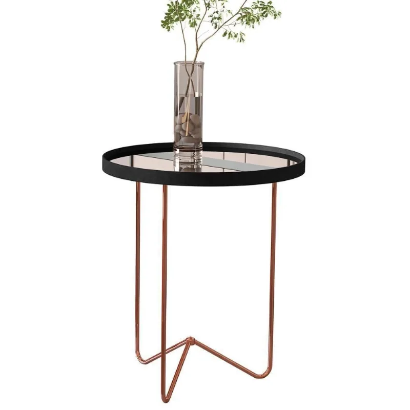 Mesa Lateral Alamanda Sala Espelhada Com Pés Metálicos Preto-bronze