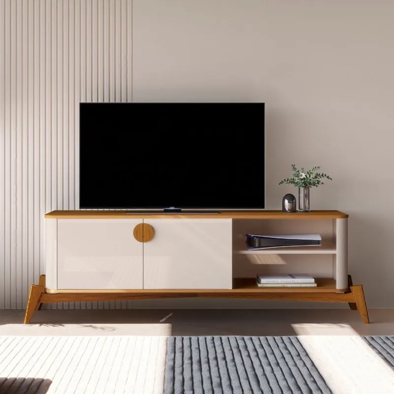 Rack para TV até 60 Polegadas 2 Portas com Pés de Madeira Em MDF Buriti JB Móveis