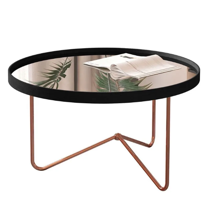 Mesa De Centro Alamanda Sala Espelhada Com Pés Metálicos Preto-bronze