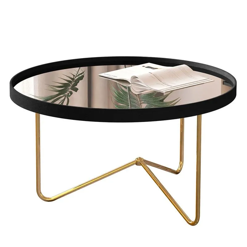 Mesa De Centro Alamanda Sala Espelhada Com Pés Metálicos Preto/dourado