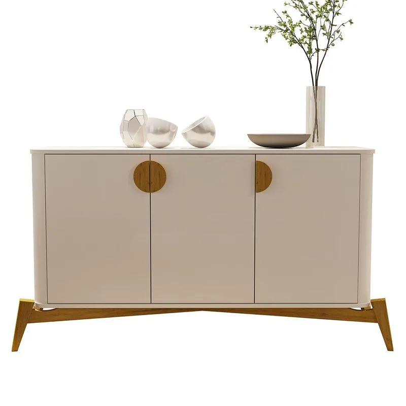 Aparador Buffet Buriti Com 3 Portas E Pés Em Madeira Maciça Off White