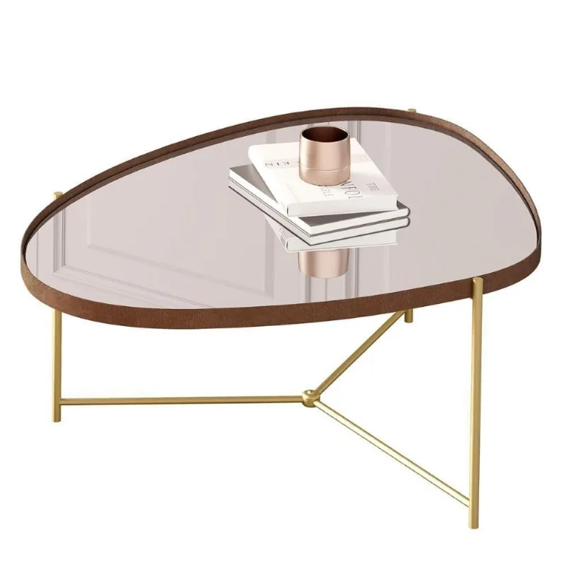Mesa De Centro Organica Alamanda Espelhada Com Pés Metálicos Castanho-dourado