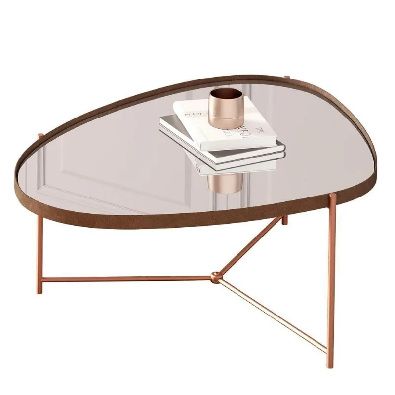 Mesa De Centro Organica Alamanda Espelhada Com Pés Metálicos Castanho-bronze