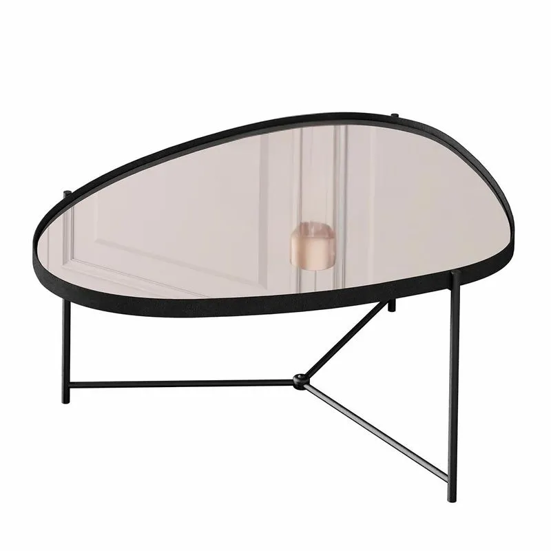 Mesa De Centro Organica Alamanda Espelhada Com Pés Metálicos Preto/preto