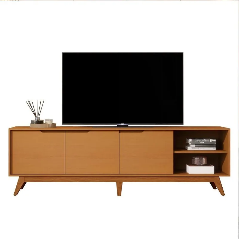 Rack Bancada Tucumã 1.8 Tv Até 75 Pol. Pés De Madeira Maciça Nature