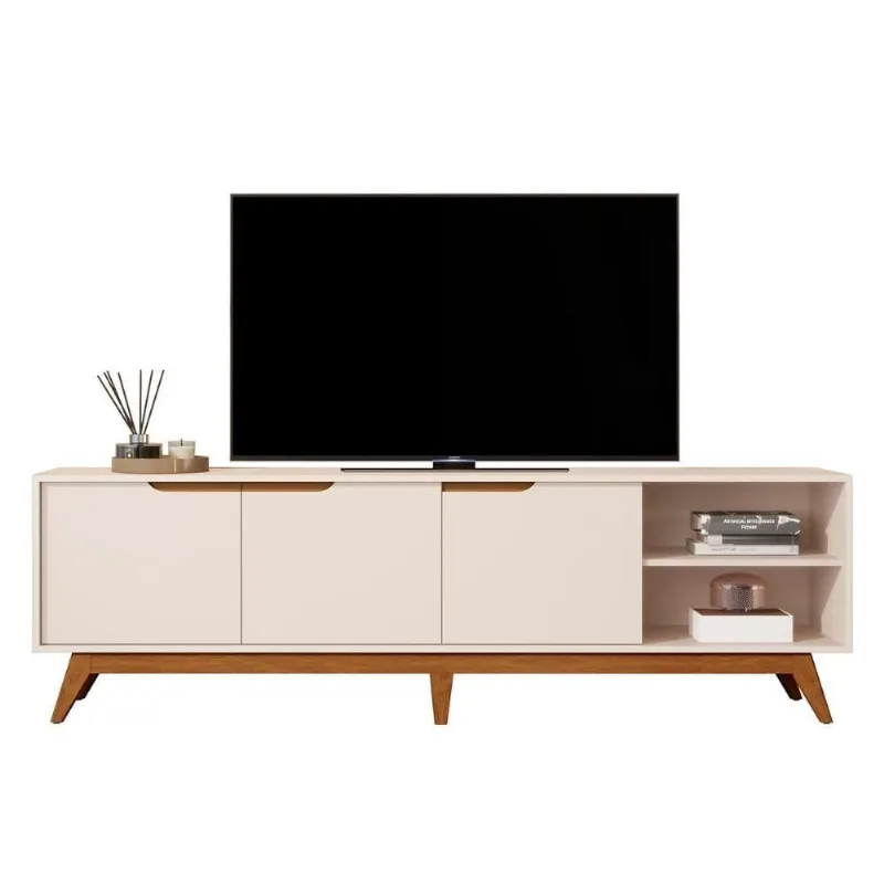 Rack Bancada Tucumã 1.8 Tv Até 75 Pol. Pés De Madeira Maciça Off White