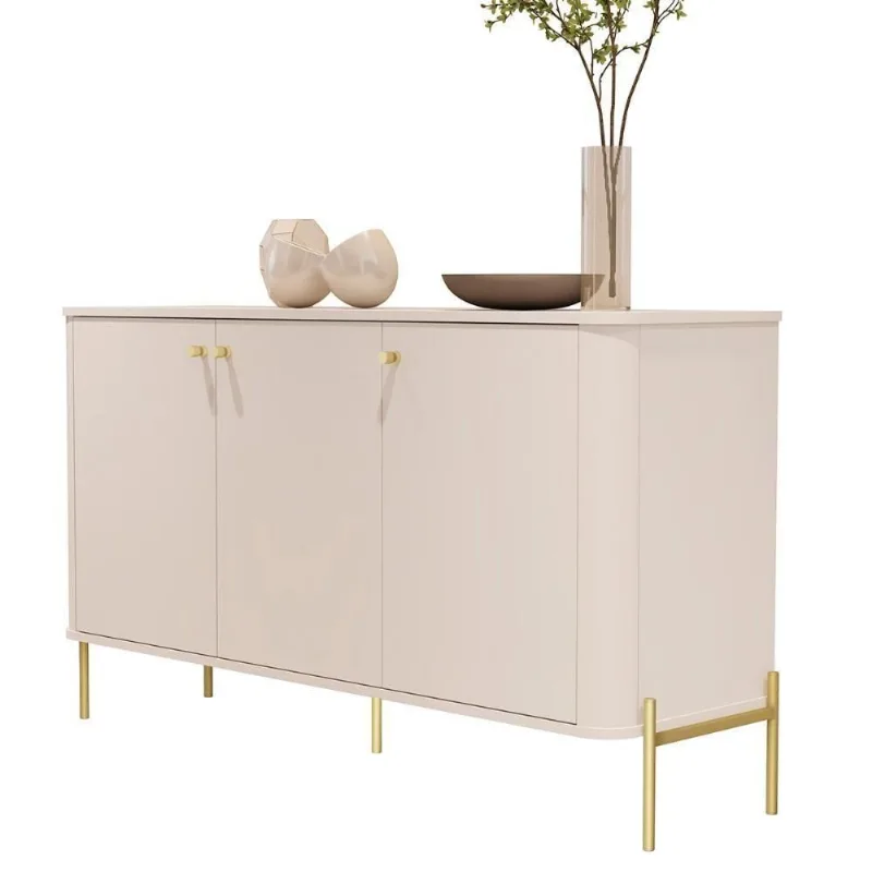 Aparador Buffet Tucupí Sala Com 3 Portas E Pés De Metal Off White-dourado