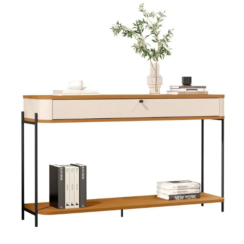 Aparador Buffet Sala Tucupí Com 1 Gaveta E Pés De Metal Off White Nature Preto