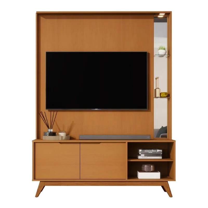 Home Tucumã 1.4 Tv Até 60 Pol. Pés De Madeira Maciça E Led Nature