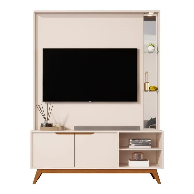 Home Tucumã 1.4 Tv Até 60 Pol. Pés De Madeira Maciça E Led Off White