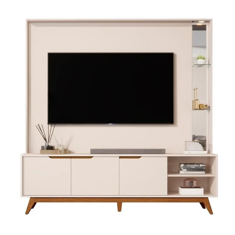 Home Tucumã 1.8 Tv Até 75 Pol. Pés De Madeira Maciça E Led Off White