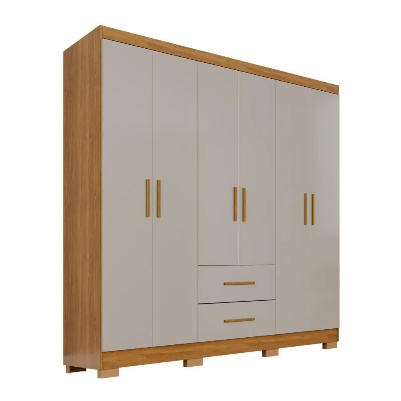 Guarda Roupa Casal Catar Premium 6 Portas 2 Gavetas MDP Cinamomo-Off 150CM