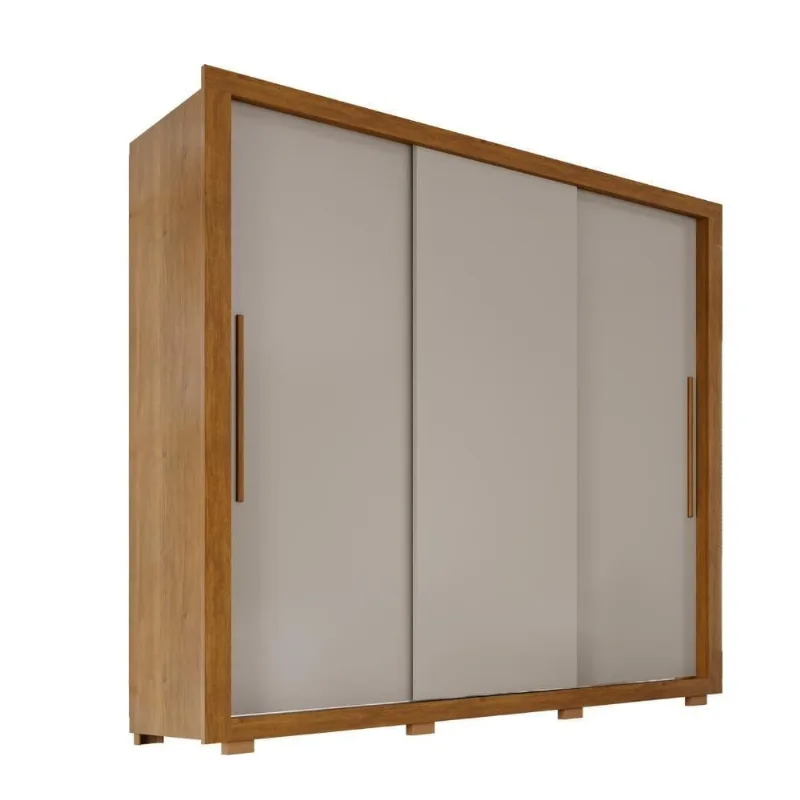 Guarda Roupa Casal Luna 3 Portas de Correr 4 Gavetas MDP MDF Cinamomo-Off White 185.5CM Luna