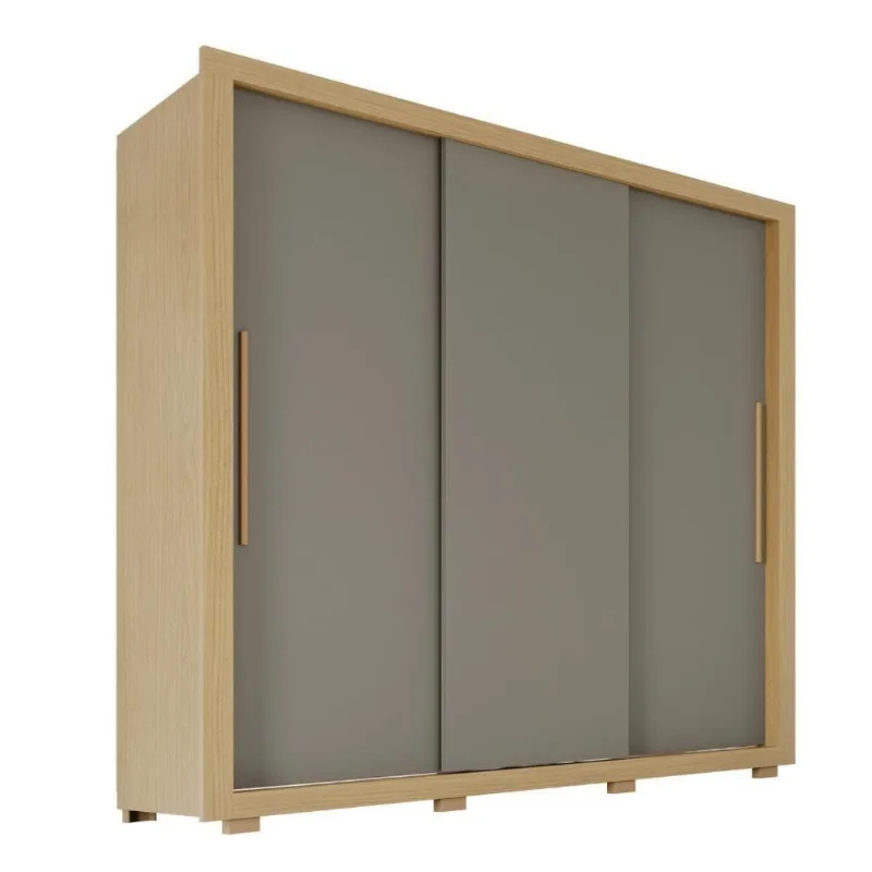 Guarda Roupa Casal Luna 3 Portas de Correr 4 Gavetas MDF MDP Carvalho-grafite Luna 185.5CM