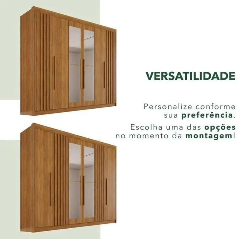 Guarda Roupa Casal Granada Premium 2 Portas 3 Gavetas MDF com Espelhos Cinamomo Diamante 240CM