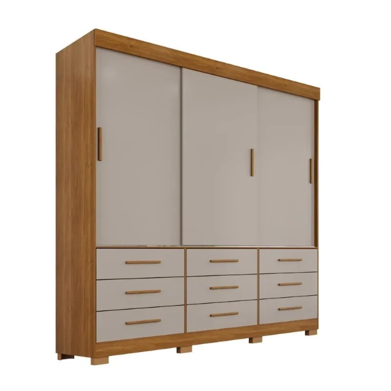 Guarda Roupa Casal Montreal 3 Portas de Bater 9 Gavetas MDF Cinamomo-off 180CM
