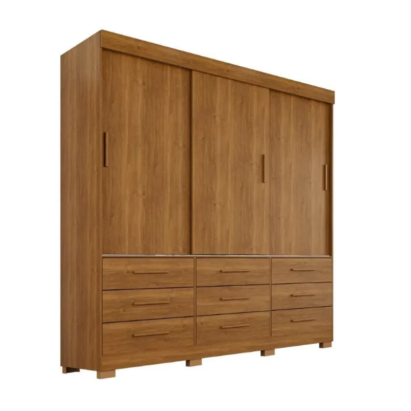 Guarda Roupa Casal Montreal Supremo 3 Portas de Bater 9 Gavetas MDF-MDP Cinamomo 180CM Montreal