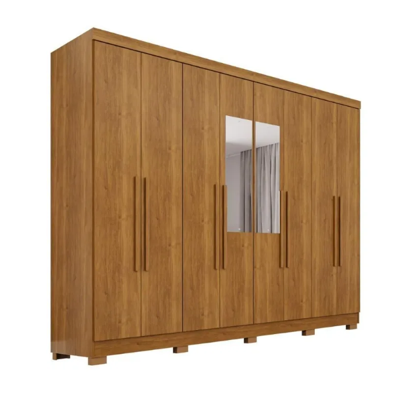 Guarda Roupa Casal Santorini 8 Portas de Bater 2 Gavetas com Espelho Cinamomo 241CM