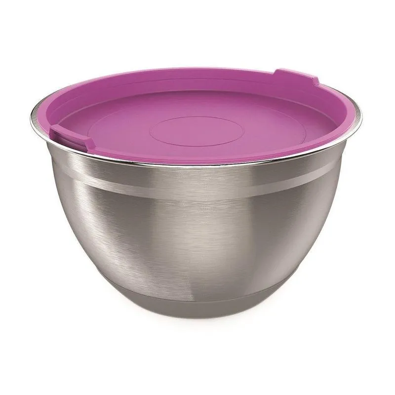 Tigela Bowl Inox Com Tampa De Silicone 2,5 Litros 20Cm